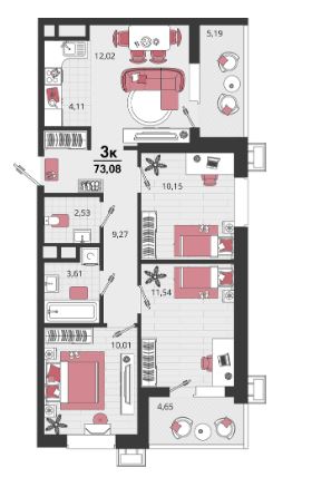 Трехкомнатная в Литер 17