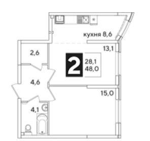 Двухкомнатная в Литер 44