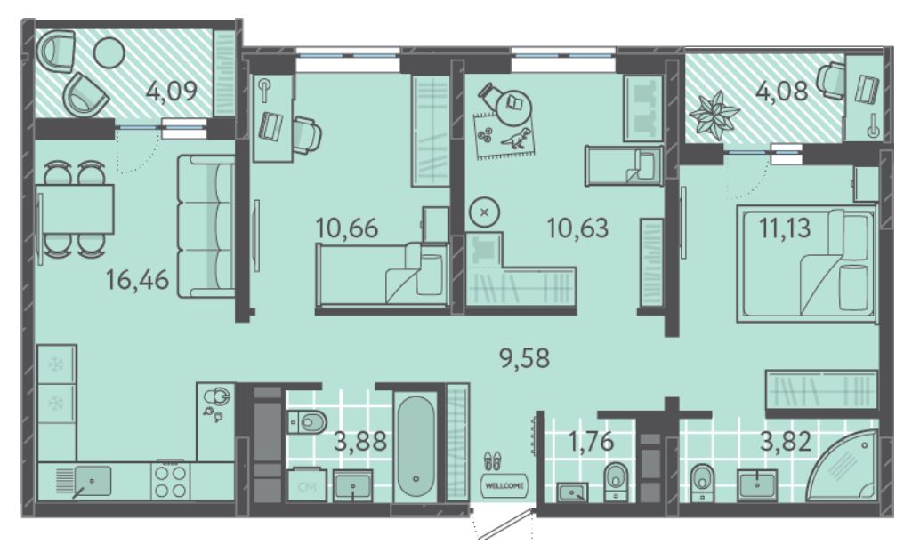 Трехкомнатная в Литер 3 очередь 1