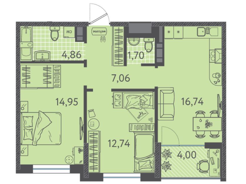 Двухкомнатная в Литер 7 очередь 2