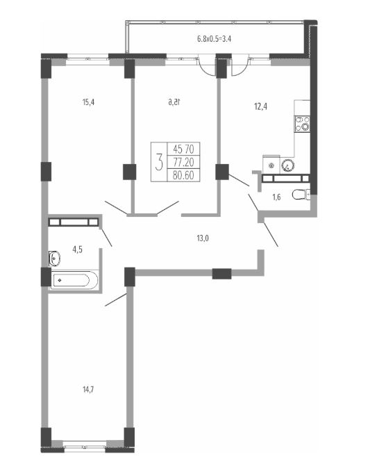 Трехкомнатная в Литер 5