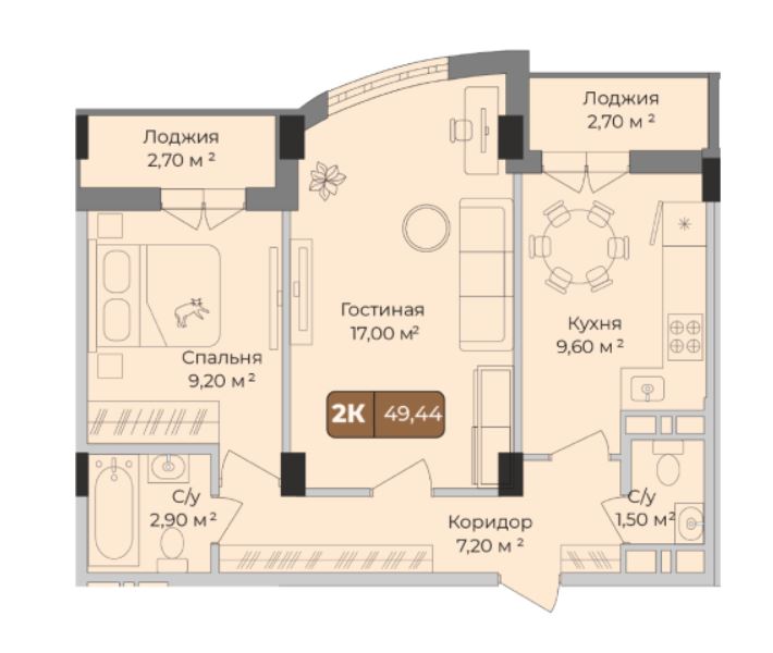 Двухкомнатная в Литер 3